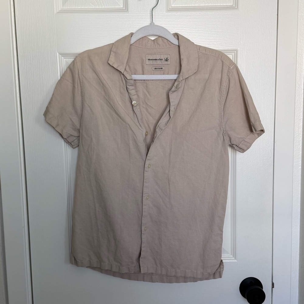 Abercrombie and fitch summer linen short sleeve camp collar shirt in tan XS